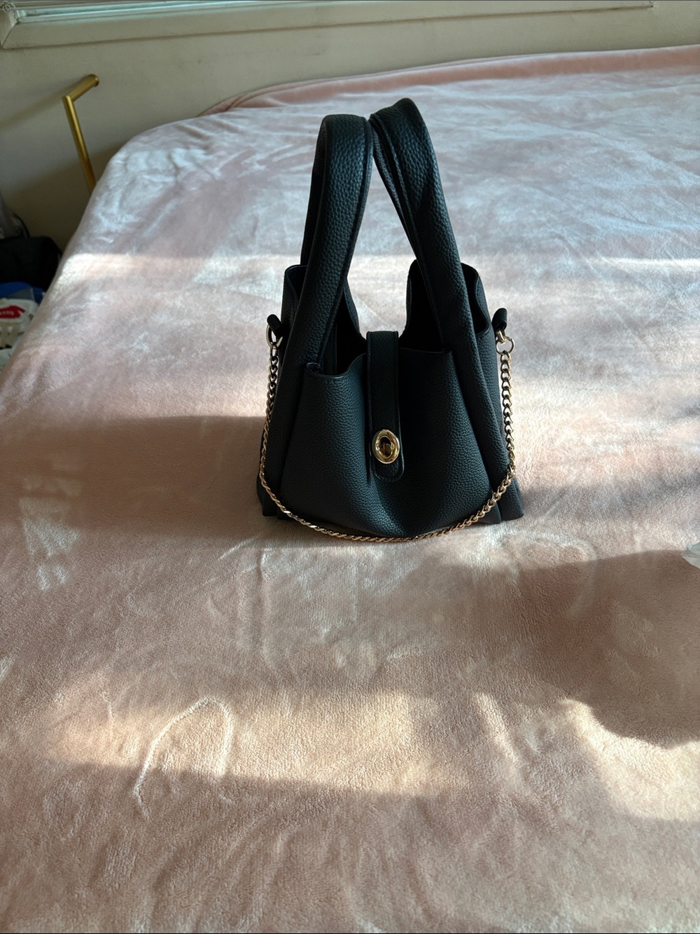 a new day Black Mini Tote with Gold Chain Accent